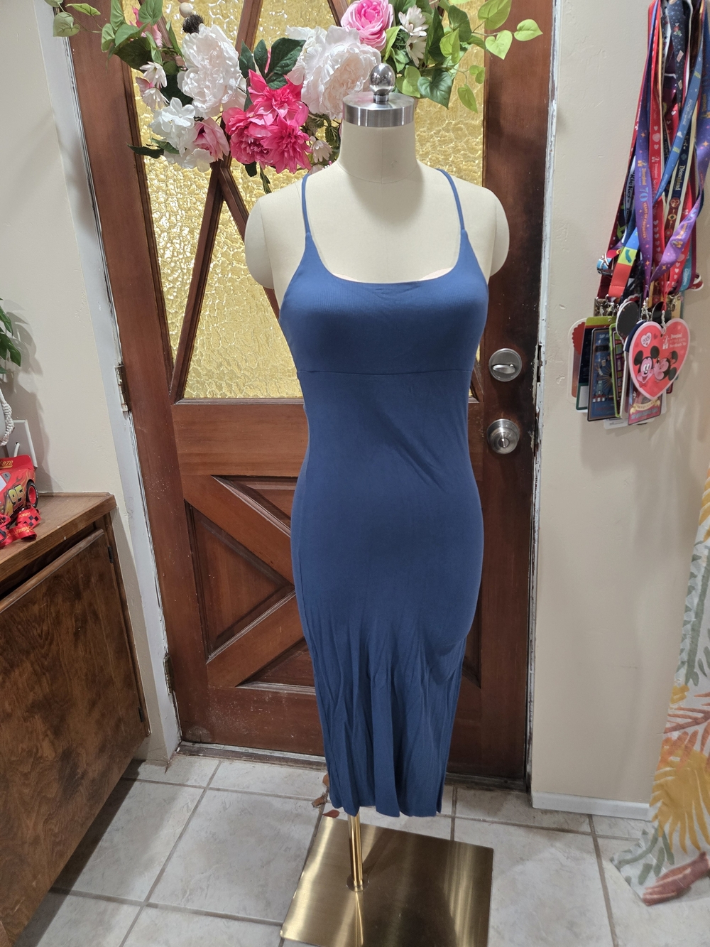 NWT HALARA Blue Spaghetti-Strap Midi Dress